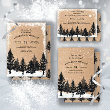 Woodland Pine Trees Snowy Winter Kraft Wedding