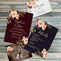 Wedding Burgundy Floral Watercolor Fall Winter