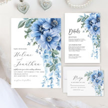 Dusty Blue Watercolor Floral Elegant Wedding