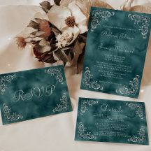 Vintage Silver Ornate Teal Blue Wedding Suite