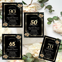 Elegant Flower Gold Frame Black Birthday 