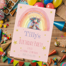 Pink & Rainbow Unicorn Birthday Invites & Decor