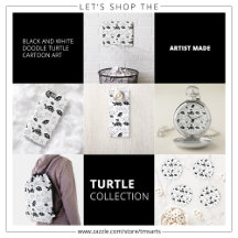 Black and White Doodle Turtle Cartoon Art