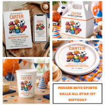 Modern Boys Sports Balls All Star 1st Birthday 