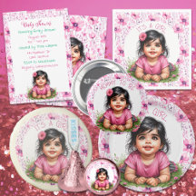 Cute Pink Floral Girl's Baby Shower