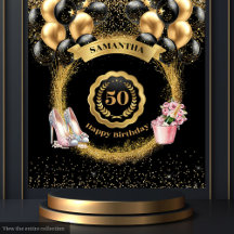 Black Gold Glitter 50th Birthday Backdrops 07BD