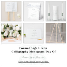 Formal Sage Green Calligraphy Monogram Day Of