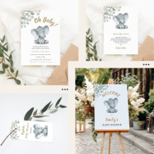 Elephant Theme Greenery Gender Neutral Baby Shower