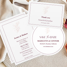 Clean White and Pink Simple Leaf   Modern Wedding 