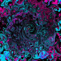 Retro Aqua Magenta and Black Abstract Swirl