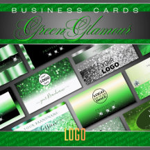 Business Cards Logo Green Luxe Glam Glitter