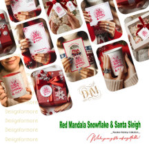 Red Mandala Snowflake And Santa Sleigh Christmas