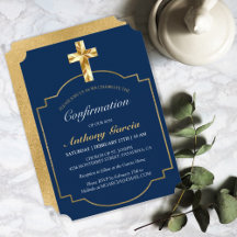 ELEGANT NAVY BLUE GOLD CROSS BOYS CONFIRMATION