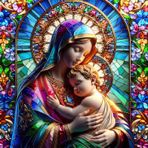 Virgin Mary and Baby Jesus Stained Glass Mosaic
