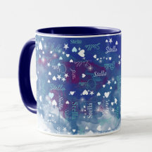Romantic coffee mugs with name and hearts