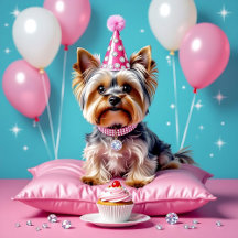 Cute Pink and Blue Yorkie Girl's Birthday Party