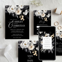 Boho black and white wedding invitation stationery