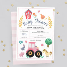 Girls Cute Pink Farm Baby Shower