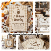  A Baby is Brewing   Coffee Theme Neutral Gingham 