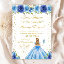 Blue Floral Princess Sweet Sixteen