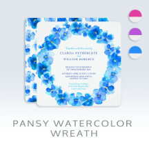 Blue pansy watercolor wreath wedding