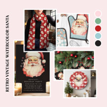 Retro Vintage Watercolor Santa Claus Christmas