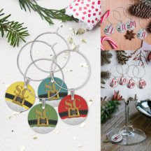 Festive Christmas Holiday Wine Charms