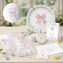 Pink Bow Floral Watercolor Baby Shower Suite