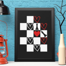Chessboard Heart Black&White
