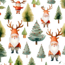 Christmas Trees with Santa Claus in Watercolors