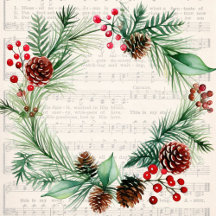 Christmas Vintage Music Red Berry Wreath Wedding