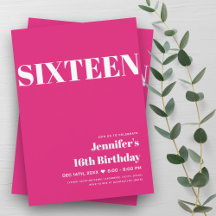 2024 Hot Pink Sweet 16 Invitations 