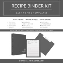 Recipe Binder Kit   Simple Gray & White