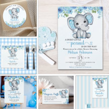 Adorable Blue Watercolor Elephant Baby shower Boy