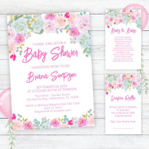 Pink Floral Girl Baby Shower Supplies Suite