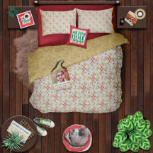 Watercolor Typography & Red + Gold Holly Leaves