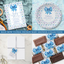 Blue Coquette Bow Wildflower Floral Baby Shower