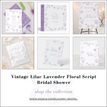 Vintage Lilac Lavender Floral Script Bridal Shower