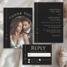 Simple Black Classic Elegant Monogram Wedding