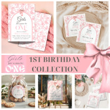 Toile Coquette Pink Bow Girl First 1st Birthday