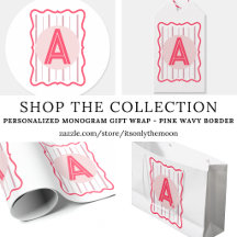 Personalized Gift wrap Monogram Pink Wavy Border