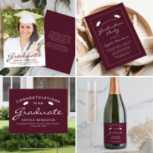 Modern Burgundy White Script Graduation Suite