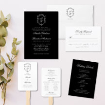 Elegant Black & White Floral Crest Wedding Suite