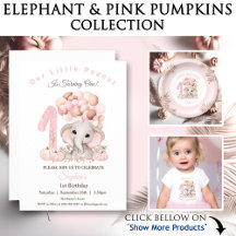 Fall Elephant & Pink Pumpkins 1st Birthday Girl