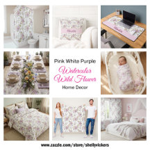Pink White Watercolor Wildflower Home Decor