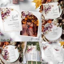 Burgundy Floral Gold Arch Fall Wedding Collection