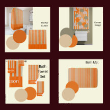 Bath Room Décor in Orange and Beige Stripes 