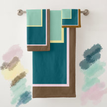 Teal Pink Brown Cream Geometric Block Bath Decor