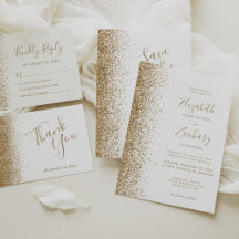 Gold Glitter Whimsical Script White Wedding Suite