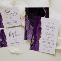 Purple Gold Agate Lavender Script Wedding Suite